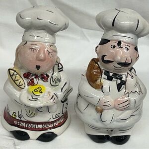 Vintage JIC ceramic hand painted chef collection salt & pepper shakers 5x3